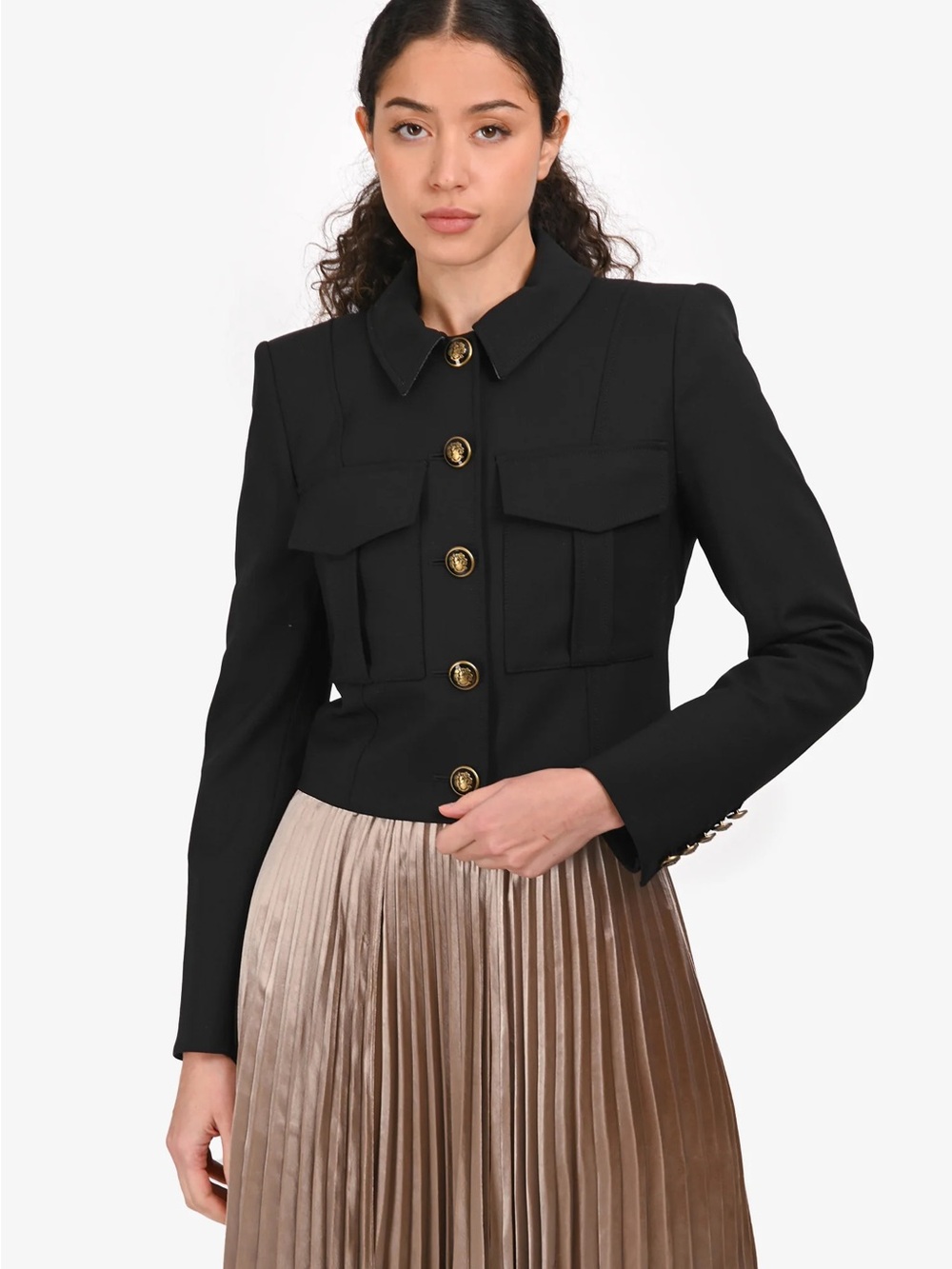 Veronica Beard Black Cropped Blazer with Gold Buttons 6